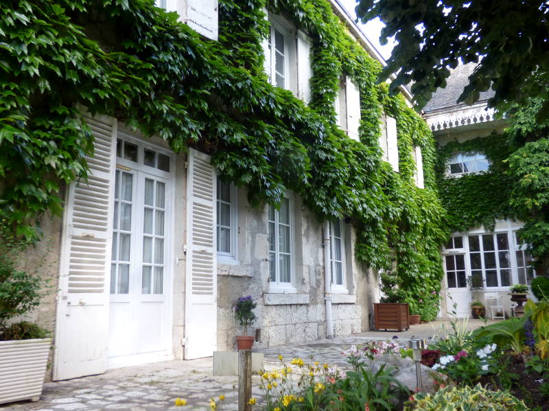 Façade intérieure recouverte de vigne vièrge à l'hôtel la Tonnellerie de Tavers