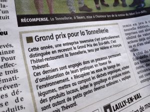 hotel la Tonnellerie de Tavers reçoit une distinction pour son engagement pour l'environnement